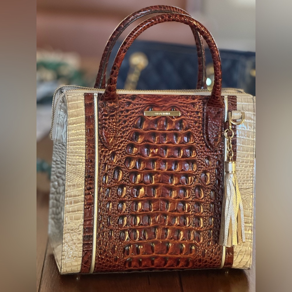 Brahim Duo tone  10” x 10” bag with crossover strap and handles.